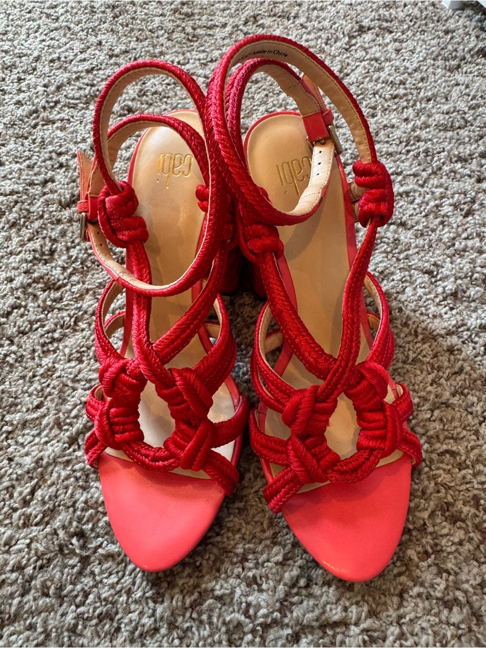 CAbi Red Knotted Rope Strap Heeled Sandals